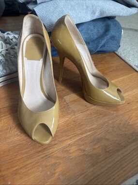Authentic Dior Patent Peep-Toe Stiletto Heels